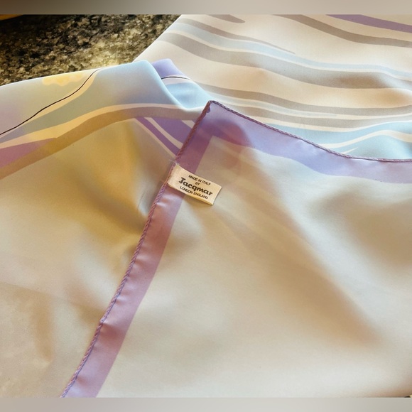 JACQMAR LONDON Abstract Floral Scarf Blue Purple Made In Italy - Picture 8 of 16